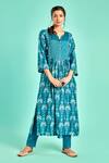 Buy_Saundh_Blue Raw Silk Ikat Print Kurta And Pant Set_at_Aza_Fashions