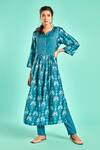 Saundh_Blue Raw Silk Ikat Print Kurta And Pant Set_Online_at_Aza_Fashions