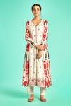 Buy_Saundh_White Raw Silk Ikat Print Flared Kurta And Pant Set_at_Aza_Fashions