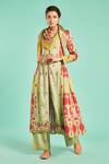 Saundh_Green Raw Silk Ikkat Print Anarkali And Pant Set_Online_at_Aza_Fashions