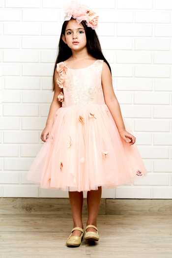 Shop_Pinkcow designs pvt ltd_Peach Net, Satin, Brocade Embroidery Cape Gown _at_Aza_Fashions