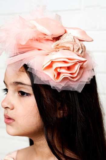 Buy_Pinkcow designs pvt ltd_Peach Net, Satin, Brocade Embroidery Cape Gown _Online_at_Aza_Fashions