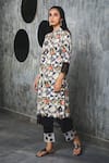 Sage Saga_Black Lawn Cotton Embroidery Mandarin Collar Printed Kurta _Online_at_Aza_Fashions