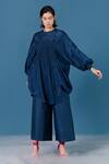 Ilk_Blue Silk Plain Round Smocked Full Sleeve Tunic  _Online_at_Aza_Fashions