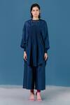 Buy_Ilk_Blue Silk Plain Round Smocked Full Sleeve Tunic  _Online_at_Aza_Fashions