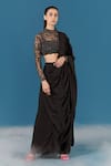 Buy_Ilk_Black Top Net Embroidery Sequin Round Pre-draped Saree With Blouse  _at_Aza_Fashions