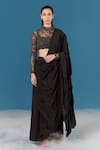 Ilk_Black Top Net Embroidery Sequin Round Pre-draped Saree With Blouse  _Online_at_Aza_Fashions