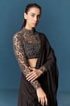 Buy_Ilk_Black Top Net Embroidery Sequin Round Pre-draped Saree With Blouse  _Online_at_Aza_Fashions