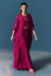 Buy_Ilk_Wine Cape Chanderi Plain Cape Round And Skirt Set  _at_Aza_Fashions