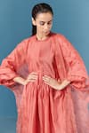 Ilk_Orange Silk Organza Embroidery Cord Open Cape  _Online_at_Aza_Fashions