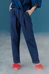 Ilk_Blue Linen Plain Pant_Online_at_Aza_Fashions