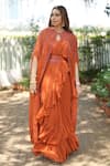 Buy_Miku Kumar_Red Georgette Embroidered V Neck Pre-draped Saree With Cape  _at_Aza_Fashions