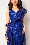 Shop_Amit Aggarwal_Blue Metallic Saree Gown_at_Aza_Fashions