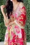 Gopi Vaid_Multi Color V Neck Floral Print Kurta Set _Online_at_Aza_Fashions