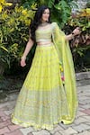 Shop_Gopi Vaid_Yellow Blouse And Lehenga Cotton Silk Cape Organza Applique Bridal Set _at_Aza_Fashions