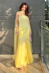 Nitisha Kashyap Official_Yellow Georgette, Net, Silk Sequins, Beads, Floral Embroidered Kurta Sharara Set _Online_at_Aza_Fashions
