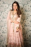 Buy_Gopi Vaid_Pink Georgette Print And Embroidery Ikat & Sequin V Aziza Anarkali Set  _Online_at_Aza_Fashions