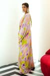 Shop_Nirmooha_Multi Color Mull Printed Geometric Plunge V Kaftan _Online_at_Aza_Fashions