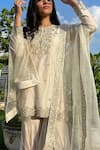 Shop_Neha Khullar_White Chanderi Silk Embroidered Mirror Round Kurta Gharara Set _Online_at_Aza_Fashions