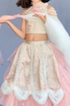 Buy_Pinkcow designs pvt ltd_Peach Brocade Embellished Pearl And Draped Lehenga Set _Online_at_Aza_Fashions