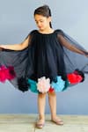 Pinkcow Designs Pvt Ltd_Black Neoprene, Tulle -poms Embellished Layered Dress _Online_at_Aza_Fashions