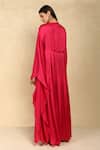 Shop_Dania Siddiqui_Pink Crepe Satin Solid V Neck Pleated Kaftan _at_Aza_Fashions