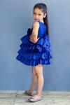 Pinkcow designs pvt ltd_Blue Taffeta, Crepe Glitter, Embroidery Ruffle Layered Dress _Online_at_Aza_Fashions