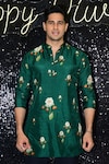 Masaba_Green Raw Silk Printed Buttercup Kurta_at_Aza_Fashions