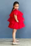 Buy_Pinkcow designs pvt ltd_Red Velvet, Net, Crepe Pearls Frill Layered Dress _Online_at_Aza_Fashions