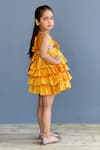 Pinkcow designs pvt ltd_Yellow Taffeta, Crepe Glitter, Embroidery Flower Embellished Ruffle Dress _Online_at_Aza_Fashions