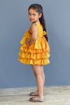 Buy_Pinkcow designs pvt ltd_Yellow Taffeta, Crepe Glitter, Embroidery Flower Embellished Ruffle Dress _Online_at_Aza_Fashions