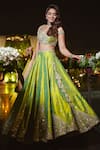 Shop Matsya Green Silk Dori, Zardozi And Mirror Work One The Iconic Winged Temple Lehenga Set Online at Aza Fashions Shop_Matsya_Green Silk Dori, Zardozi And Mirror Work One The Iconic Winged Temple Lehenga Set _Online_at_Aza_Fashions