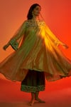 Buy_Karishma Khanduja Bareilly_Gold Tissue Silk Round Anarkali And Palazzo Set _at_Aza_Fashions