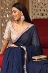 Ariyana By Aza_Blue Viscose, Silk, Modal Beads Boat Neck Saree With Embellished Blouse _Online_at_Aza_Fashions