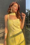 Shop_Nitisha Kashyap Official_Yellow Georgette, Net, Silk Sequins, Beads, Floral Embroidered Kurta Sharara Set _Online_at_Aza_Fashions