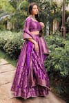 Shop_Safaa_Purple Vegan Silk Lining Shantoon Woven Floral Motifs The Benazir Lehenga Set _Online_at_Aza_Fashions