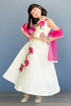Pinkcow designs pvt ltd_Cream Taffeta, Cotton Applique, Lace Hand Embroidered Lehenga Set _at_Aza_Fashions