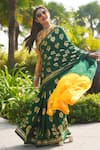 Buy_Masaba_Green Crepe Bloom Bell Foil Print Saree_at_Aza_Fashions