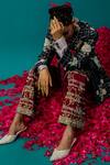 Buy_Latha Puttanna_Maroon Karnataka Silk Embroidered Creeper Striped And Pant _Online_at_Aza_Fashions