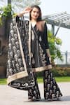 Masaba_Black Crepe Embroidery V Neck Angarkha Kurta Set _Online_at_Aza_Fashions