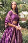 Safaa_Purple Vegan Silk Lining Shantoon Woven Floral Motifs The Benazir Lehenga Set 