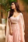 Aariyana Couture_Pink Silk Satin Organza U Neck Cape And Draped Pant Set _Online_at_Aza_Fashions