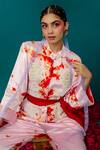 Latha Puttanna_Pink Soft Silk Batik Embroidered Rose Mandarin Collar Jumpsuit _Online_at_Aza_Fashions