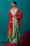 Latha Puttanna_Green Karnataka Silk Embroidered Tiger V Neck Pattern Skirt Set _at_Aza_Fashions