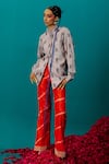 Buy_Latha Puttanna_Orange Soft Silk Leheriya Embroidered Pearls Pant _Online_at_Aza_Fashions