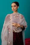 Buy_Latha Puttanna_Purple Embroidered Rose Silk Organza Pearl And Work Dupatta _Online_at_Aza_Fashions