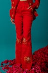 Buy_Latha Puttanna_Red Satin Organza Embroidered Rose Flared Pant _Online_at_Aza_Fashions