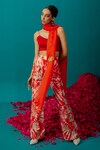 Shop_Latha Puttanna_Orange Silk Embroidered Tiger Batik Pattern Pant _Online_at_Aza_Fashions