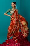 Buy_Latha Puttanna_Orange Satin Organza Embroidered Sequins Leheriya Saree _Online_at_Aza_Fashions