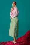 Shop_Latha Puttanna_Pink Silk Embroidered Floral Ruffle Neck Shirt  _Online_at_Aza_Fashions